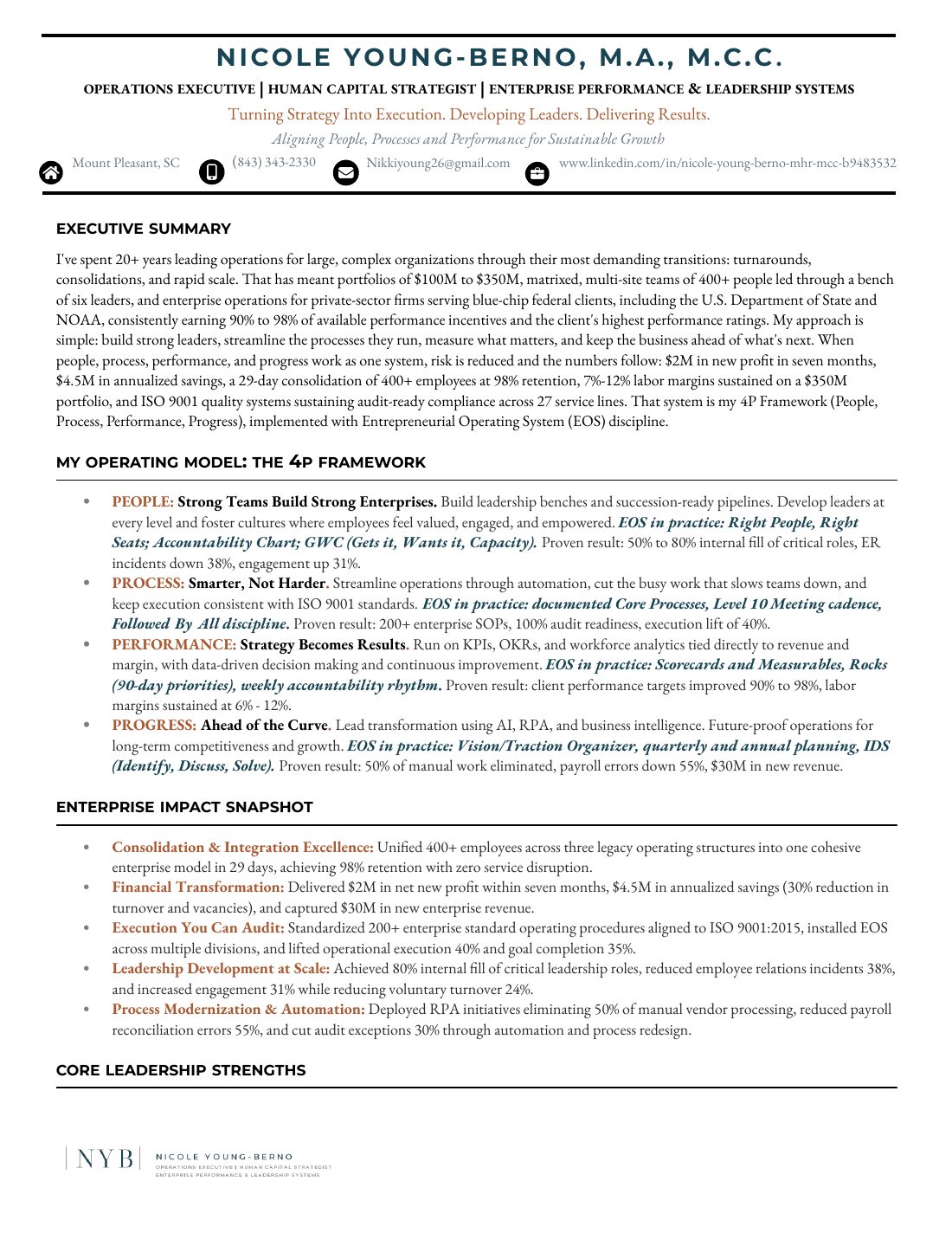 First page of the operations resume